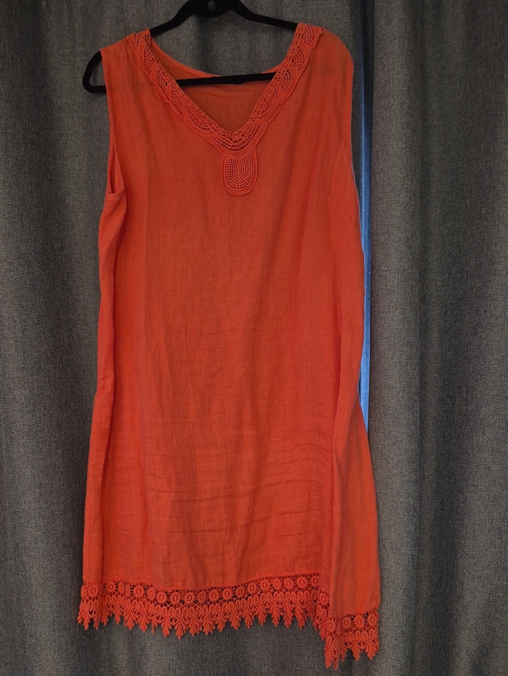 Sleeveless Crochet-Trim Tunic Top - Orange/coral
